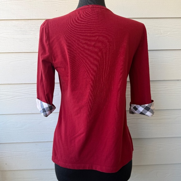Burberry Red Top with Plaid Cuffs - Picture 3 of 11